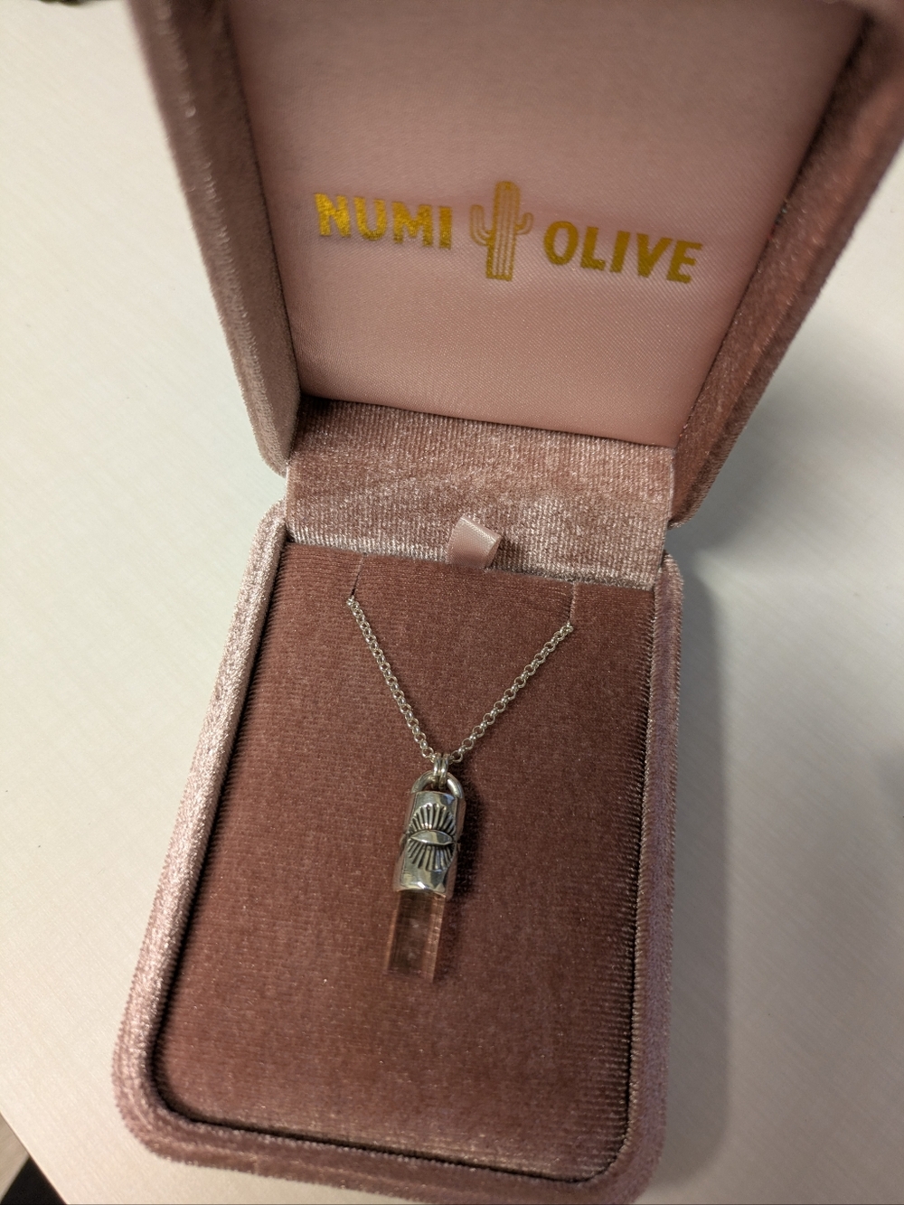 Numi Olive Pink Tourmaline Eye Talisman With Sterling Silver Necklace - Picture 3 of 5